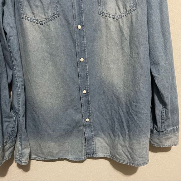 Livergy Men’s Denim Shirt w/ Pearl Snaps Ombré Coloring 100% Cotton Size XL - Picture 5 of 9